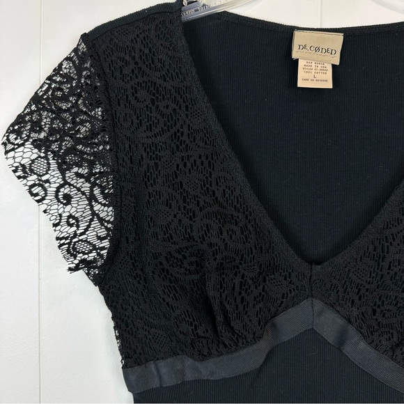 Vintage Decoded Black Babydoll Top Lace Ribbed Size L - Picture 2 of 9